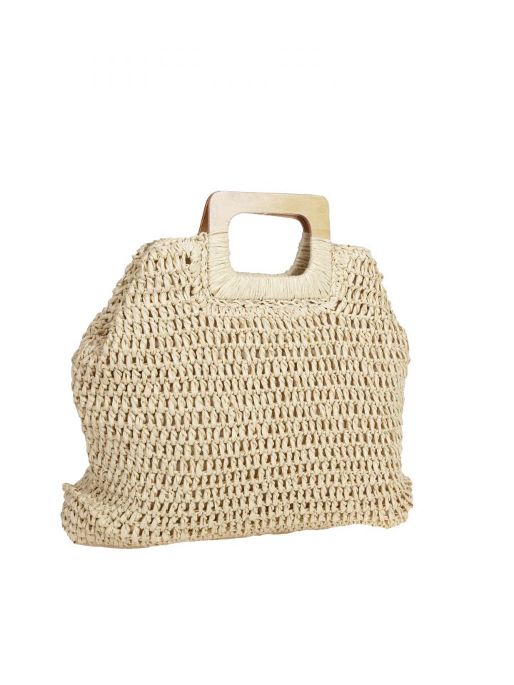 תיק קש ידית עץ בצבע טיבעי